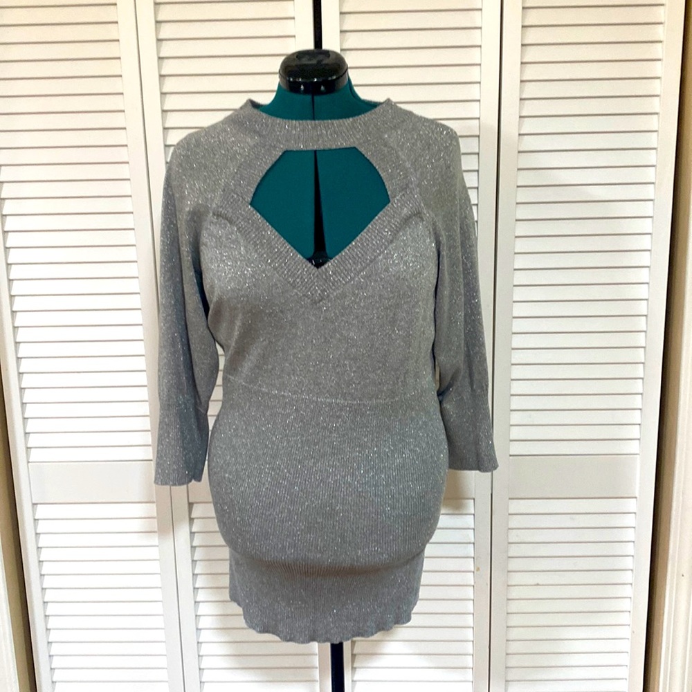 Torrid Size 3 Sweetheart Neck Cutout 3/4 Sleeve Metallic Silver Sweater